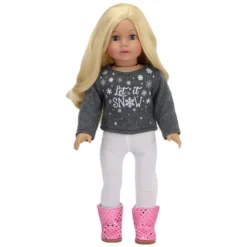 Sophia's - 18" Doll - "Let It Snow" Sweater, Lace Skirt, Leggings, Earmuffs, Pocket Scarf & Ewe Boots - Grey/White/Pink -Barbie Store GUEST 0d0a36d6 040a 4204 9bbd 476e388ae498