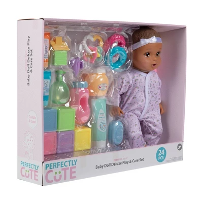Perfectly Cute 24pc Baby Doll Deluxe Play And Care Set - Light Brown Hair 2 Perfectly Cute 24pc Baby Doll Deluxe Play And Care Set - Light Brown Hair - Image 2