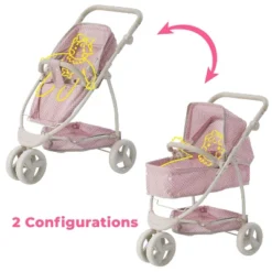 Olivia's Little World 2 In 1 Baby Doll Stroller Pram Foldable Pink/Grey OL-00009