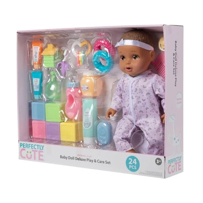 Perfectly Cute 24pc Baby Doll Deluxe Play And Care Set - Light Brown Hair 3 Perfectly Cute 24pc Baby Doll Deluxe Play And Care Set - Light Brown Hair - Image 3