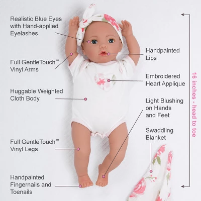 Paradise Galleries Newborn Baby Doll 16 Inch Reborn Preemie, Swaddlers: Rose Petal, Safety Tested For 3+, 4-Piece Set 5 Paradise Galleries Newborn Baby Doll 16 Inch Reborn Preemie, Swaddlers: Rose Petal, Safety Tested For 3+, 4-Piece Set - Image 5