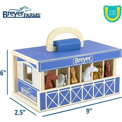 Breyer Farms Wooden Carry Stable Playset W/ 6 Horses 1 Breyer Farms Wooden Carry Stable Playset W/ 6 Horses