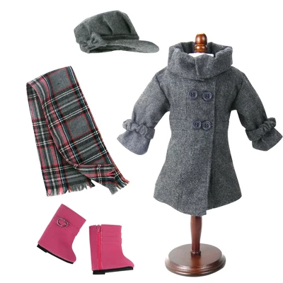 Sophia's - 18" Doll - Wool Coat, Hat, Plaid Scarf & Pink Boots - Gray 2 Sophia's - 18" Doll - Wool Coat, Hat, Plaid Scarf & Pink Boots - Gray - Image 2