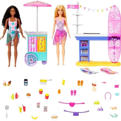 Barbie Beach Boardwalk Playset With Barbie Brooklyn & Malibu Dolls, 2 Stands & 30+ Accessories 2 Barbie Beach Boardwalk Playset With Barbie Brooklyn & Malibu Dolls, 2 Stands & 30+ Accessories - Image 2