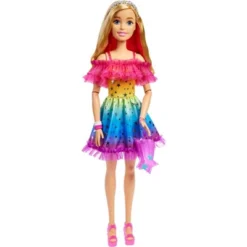 Barbie 28" Large Doll With Blond Hair And Rainbow Dress