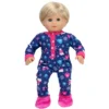 Sophia’s Hot Cocoa Pajama Onesie With Fuzzy Slippers For 15” Baby Dolls, Navy/Hot Pink