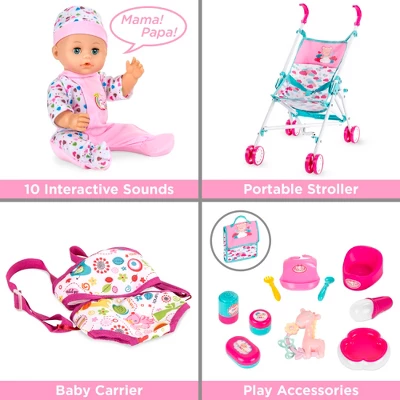 Best Choice Products Kids 15-Piece 13.5in Newborn Baby Doll Nursery Role Play Playset W/ Stroller, Cot, Bag, Accessories 3 Best Choice Products Kids 15-Piece 13.5in Newborn Baby Doll Nursery Role Play Playset W/ Stroller, Cot, Bag, Accessories - Image 3