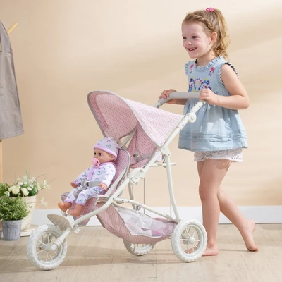 Olivia's Little World - Polka Dots Princess Baby Doll Twin Jogging Stroller - Pink & Gray 1 Olivia's Little World - Polka Dots Princess Baby Doll Twin Jogging Stroller - Pink & Gray