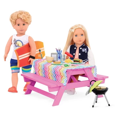 Our Generation Picnic Table Set With Play Food Accessories For 18" Dolls - Pink 2 Our Generation Picnic Table Set With Play Food Accessories For 18" Dolls - Pink - Image 2