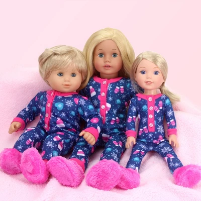 Sophia’s One Piece Winter Pajamas And Slippers For 14.5" Dolls, Blue/Hot Pink 3 Sophia’s One Piece Winter Pajamas And Slippers For 14.5" Dolls, Blue/Hot Pink - Image 3