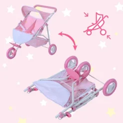 Olivia's Little World Double Twin Baby Doll Pram Stroller Pink Stars OL-00012 -Barbie Store GUEST bb7d93f2 150d 42aa b9f8 cb117ba12885