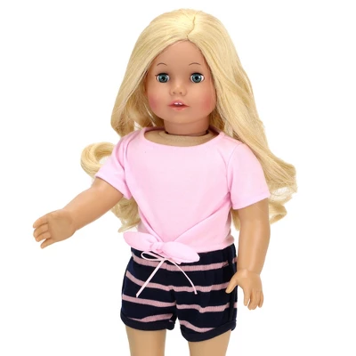 Sophia’s 2 Piece Summer Outfit With Tie Front Tee And Striped Shorts For 18" Dolls, Pink/Navy 3 Sophia’s 2 Piece Summer Outfit With Tie Front Tee And Striped Shorts For 18" Dolls, Pink/Navy - Image 3