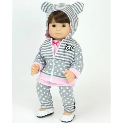 Sophia's - 15" Doll - Panda Bear Hooded Sweatshirt, Tunic & Polka Dot Leggings - Light Pink 2 Sophia's - 15" Doll - Panda Bear Hooded Sweatshirt, Tunic & Polka Dot Leggings - Light Pink - Image 2