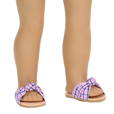Sophia’s Plaid Fabric Knot Sandal For 18" Dolls, Pink/Blue 1 Sophia’s Plaid Fabric Knot Sandal For 18" Dolls, Pink/Blue