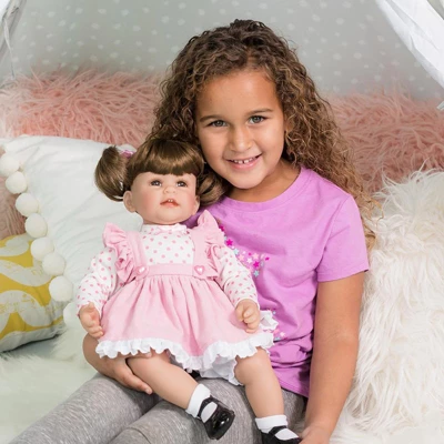 Adora Toddler Doll "Vintage Girl" With Pink Frill Pinafore Dress, Pink Baby Pantaloons And Black Mary Jane Shoes 3 Adora Toddler Doll "Vintage Girl" With Pink Frill Pinafore Dress, Pink Baby Pantaloons And Black Mary Jane Shoes - Image 3