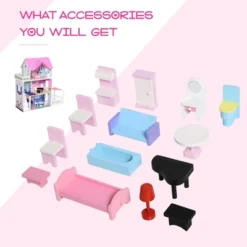 Qaba Kids Wooden Multi-Level Dream House Villa Kit With Furniture And Accessories -Barbie Store GUEST ecc15b97 12c9 4c53 a7da 625959b58b5d