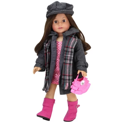 Sophia's - 18" Doll - Wool Coat, Hat, Plaid Scarf & Pink Boots - Gray 3 Sophia's - 18" Doll - Wool Coat, Hat, Plaid Scarf & Pink Boots - Gray - Image 3