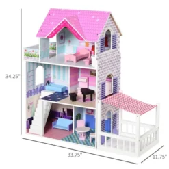 Qaba Kids Wooden Multi-Level Dream House Villa Kit With Furniture And Accessories -Barbie Store GUEST f9159f7a 3eb1 43c2 bfce 2c96189e6b41